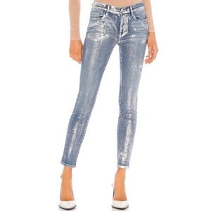 FRAME METALLIC ANKLE CROP SKINNY JEANS